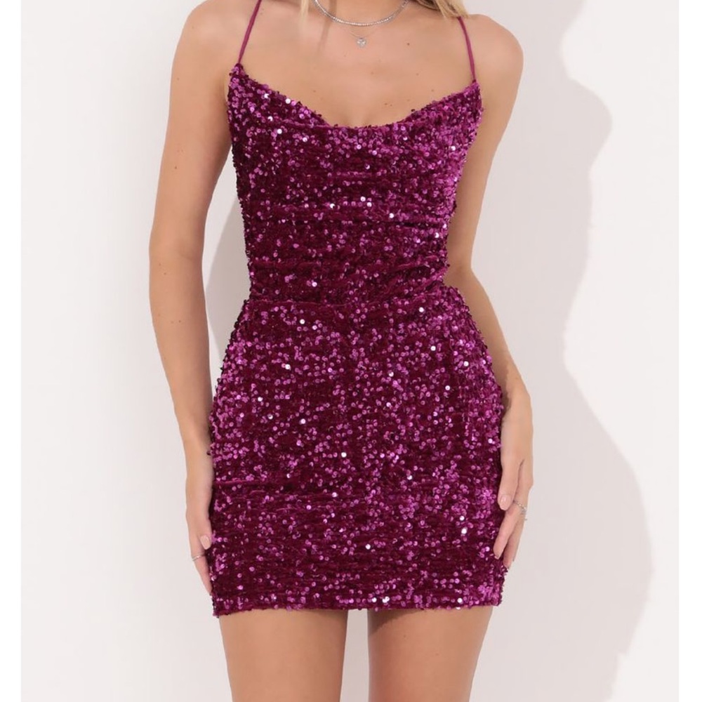 Ivy Cowl Sequin Dress in Purple